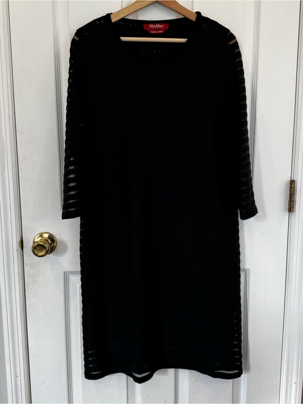 Max Mara Studio Black Sheer Stripe Mesh Shift Dress Made in Italy Size Small